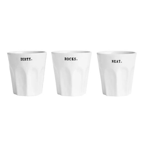 Rae Dunn Ceramic DRINKING GLASS Set (3) Glassware 8oz DIRTY ROCKS NEAT Martini - Picture 7 of 10